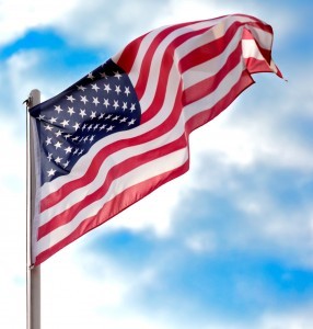 Flag USA over blue sky background